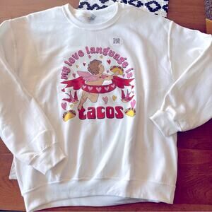 NEW Gildan Cupid Love Language Tacos White Sweatshirt Hearts Womens size large L